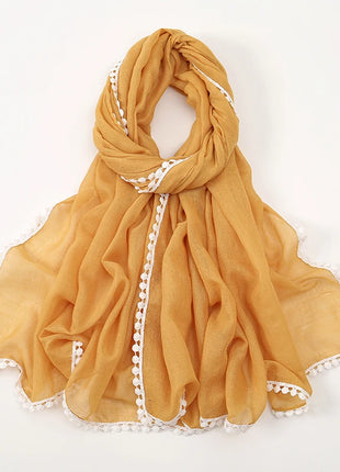 New Cotton Hijab With Lace Muslim Scarf Long Shawls Headscarf Wraps Foulard Echarpe Bufanda Muslim Sjaal Islam Eid Headband