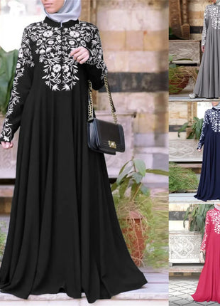 Plus Size Muslim Women Kaftan Dress Abaya Ethnic Style Long Sleeve Islamic Clothing Dubai Saudi Black Robe Turkish Modesty S-3XL
