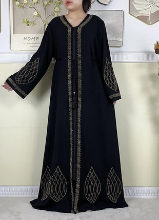 New Dubai Women Elegant Dress Diamonds Chiffon Open Abaya with Zipper Islamic Turkey Clothing Women Muslim Party Evening Dress