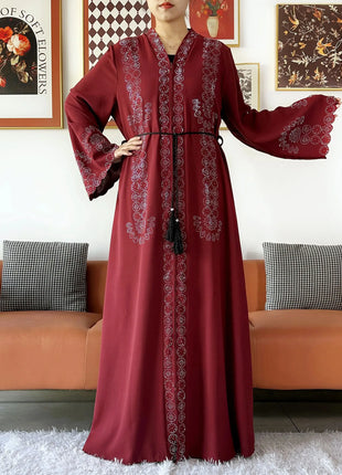 2025 Women Elegant Party Dress Chiffon Open Zipper Loose Abaya Muslim Women Dress Islamic Clothing Cardigan Abaya Muslim Dress