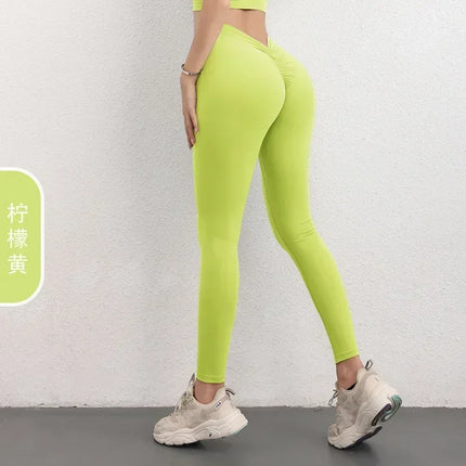 Sculpting V-Back Ruched Leggings Yoga Pants Women's Fitness Seamless Gym Workout Tights Running Cycling Activewear Comfy Wear