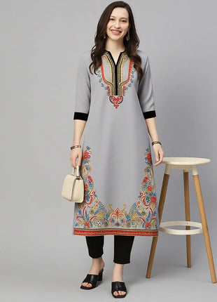 Muslim Kurt Women's Casual Fashion Dress Long Sleeved Straight Tube Casual Ethnic Flower Kaftan Moroccan Women Robe