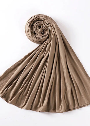 Muslim Plain Cotton Jersey Hijab Scarf Solid Color With Good Stitch Stretchy Soft Turban Head Wraps Shawl Foulard Femme
