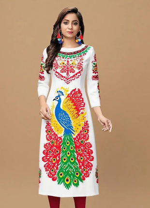 Muslim Peacock Kurtta Women Casual Fashion Dress National style Straight Tube Casual Ethnic Peacock Abaya Abito Donna Musulmana