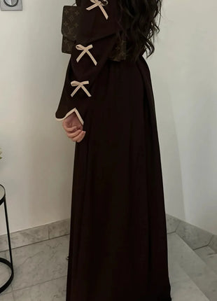 Eid Bow Abaya Women Cardigan Dress Muslim Party Caftan Robe Jalabiya Morocco Dubai Kaftan Islam Vestidos Largos Ramadan 2025