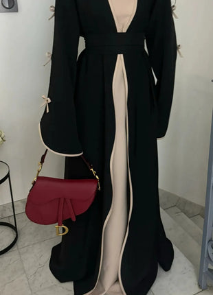 Eid Bow Abaya Women Cardigan Dress Muslim Party Caftan Robe Jalabiya Morocco Dubai Kaftan Islam Vestidos Largos Ramadan 2025