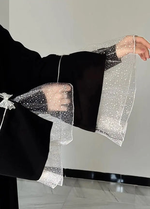 Summer Black Abaya for Muslim Women Elegant Dubai Modest Dress with Lace Sleeves Islamic Vacation Outfit 2025 Turkey Kaftan Robe