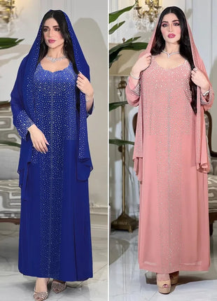 Eid Women Two Piece Set Hijab Party Dress Muslim Abaya Diamond Scarf Dresses Vestidos Mujer Kaftan Abayas Robe Elegant 2026