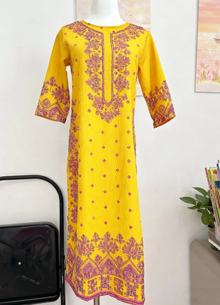 Muslim Women Kurt Casual Dress Slit hem Straight Casual Ethnic Turkish Abaya Mandarin Flowers Regular Size 3D Design Suitable