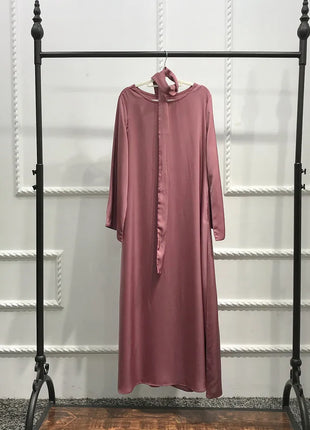 Fashion Sliky Djellaba Muslim Dress Dubai Full Length Flare Sleeved Soft Abaya Dubai Turkey Muslim Islam Robe WY921