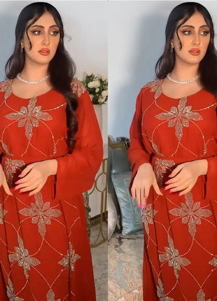 Eid Morocco Party Dress Women Muslim Abaya Diamond Ramadan Chiffon Dubai Abayas Kaftan Elegant Robe Vestidos Turkey Gown 2023