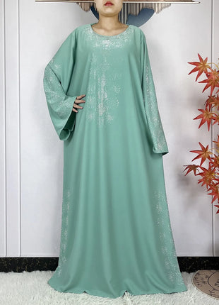 2024 Muslim Sets Women Party Dress Dubai Long Sleeve Diamonds Dashiki Islam Women Chiffon Comfort Fabric African Tradition Abaya