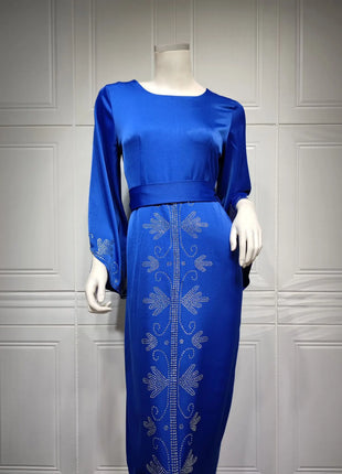 Elegant Satin Evening Gown Muslim Dress Women Abaya Long Sleeve Turkish Dresses Stylish Diamond Women Maxi Dress Dubai Kaftan