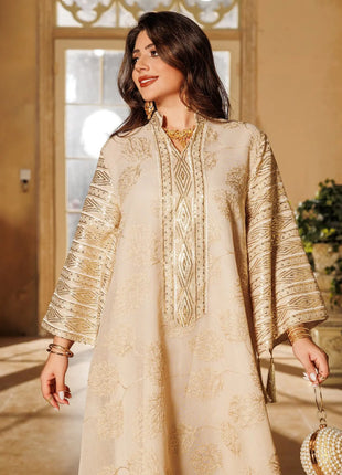 Muslim Women's Black Islamic Embroidered Abaya with Gold Detailing Ideal for Formal Occasions in Middle East like UAE and Saudi