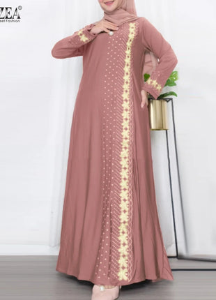 ZANZEA IsIamic Long Vestidos Robe Muslim Hijab Dresses Long Sleeve Maxi Sundress Abayas For Women Elegant Floral Printed Dress