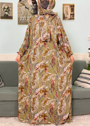 Muslim Cotton Abayas For Women Traditional Floral Ramadan Prayer Garment African Caftan Marocain Femme Robe Connected Headscarf
