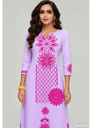 National style Women's Kurt Casual Fashion Dress Long Sleeved Straight Tube Casual Ethnic Flower Muslim Kaftan Dresses Morocco