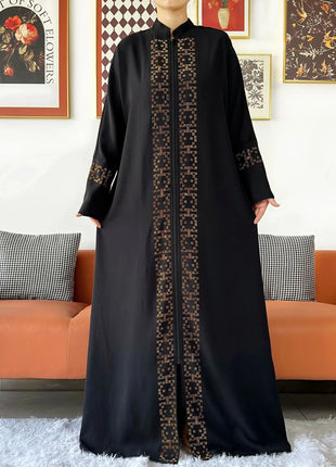 2024 Muslim Ramadan Tranditional Turtleneck Long Sleeve Dress Women Cardigan Open Abaya Dubai Caftan Islamic Kimono Clothes