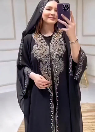 Eid Muslim Dress for Women Hooded Abaya 2 Piece Set Diamond Jalabiya Morocco Party Dresses Dubai Abayas Kaftan Vestido Long Robe