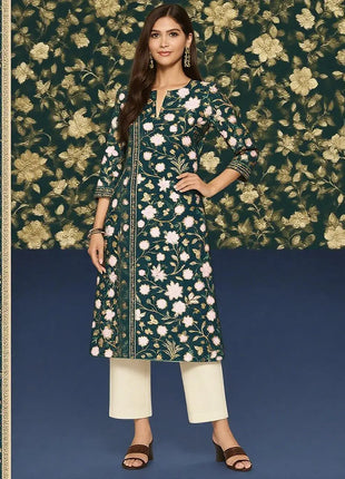 Muslim Black Dress Kurt Women's Fashionable Long Sleeved Straight Tube Casual Flowers Elephant Pattern Islamic Women Clothing
