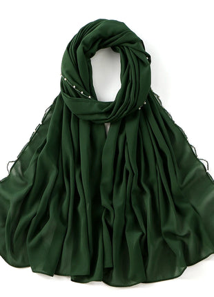 Pearls Beading Chiffon Hijab Scarf Woman Muslim Hijab Sweet Girl Hair/Headband Long Wraps Islam Turban Malaysian Headscarf