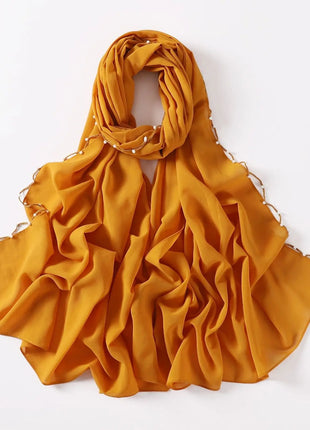 High Quality Women Beads Tassles Hijab Plain Long Scarf Shawls Malaysia Headband Muslim Arab Headscarf Wrap Shaylas 175*70cm