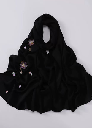 New Bubble Chiffon Hijab Scarf Handmade Flower Beaded Anchor Satin Silk Scarf  Hijabs for Women Turban Femme Ramadan Islamic