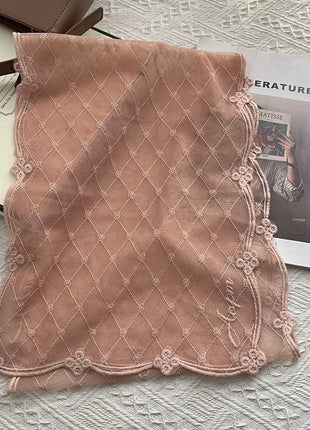 Court Style Embroidery Flower Lace Scarf Long Silk Women's Spring Summer Seaside Vacation Shawl Headscarf