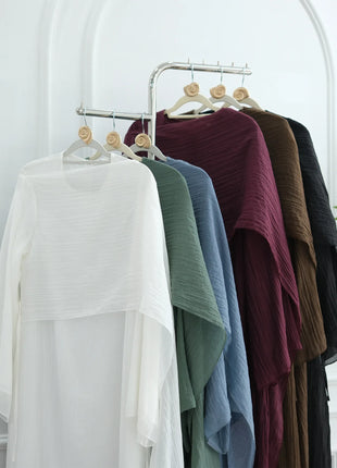 Two Piece Middle East Muslim Cardigan Set for Women Ramadan Eid Dubai Modest Abaya Dress Elegant Islam Solid Turkey Robe Outfit