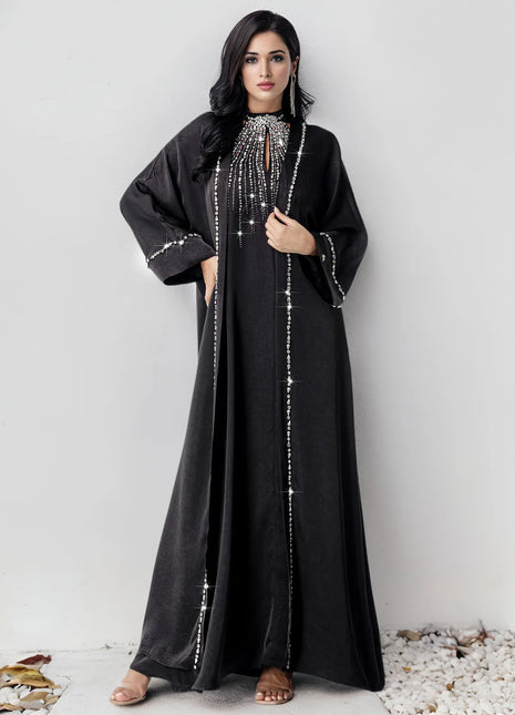 2Pcs Luxury Dubai Abaya Muslim Sets for Women Diamonds Evening Party Dress Kimono Jalabiya Wedding Gown Kebaya Ramadan Caftan