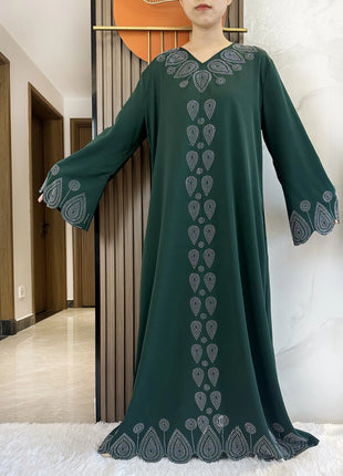 New 2024 Dubai Diamond Muslim Modest Dress for Women Elegant Arabic Femme Hijab Abaya 2024 Islamic Long Sleeve Turkey Clothing