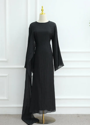 Two Piece Middle East Muslim Cardigan Set for Women Ramadan Eid Dubai Modest Abaya Dress Elegant Islam Solid Turkey Robe Outfit