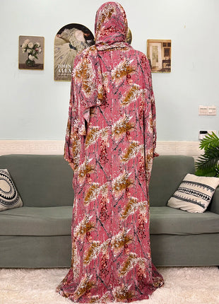 Muslim Cotton Abayas For Women Traditional Floral Ramadan Prayer Garment African Caftan Marocain Femme Robe Connected Headscarf