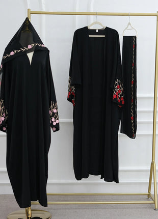 Luxury Embroidered Sleeve Cardigan for Muslim Women Ramadan Modest Abaya Dress with Hijab Elegant Islamic Party Turkish Outfit