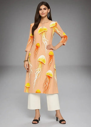 Muslim Dress Kurtta Women Fashionable And Elegant National Style Straight Tube Casual Round Neck Colorful Elephant Pattern Dress