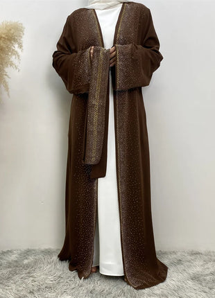 Hot Selling Ramadan Rhinestone Cardigan Islamic Dresses With Pockets Kebaya Muslim Kimono Abaya Dubai Modest Clothing Women EID
