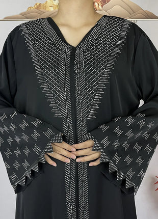 New Muslim Fashion Women Dress Chiffon Diamond Long Sleeves Casual Clothing African Abaya Women Robe Dubai Turkey Islamic Robe