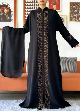 2024 Muslim Ramadan Tranditional Turtleneck Long Sleeve Dress Women Cardigan Open Abaya Dubai Caftan Islamic Kimono Clothes