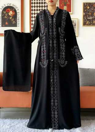 2025 Women Elegant Party Dress Chiffon Open Zipper Loose Abaya Muslim Women Dress Islamic Clothing Cardigan Abaya Muslim Dress