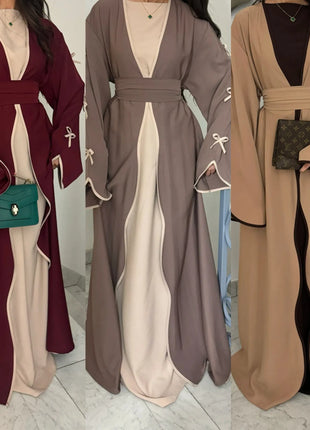 Eid Bow Abaya Women Cardigan Dress Muslim Party Caftan Robe Jalabiya Morocco Dubai Kaftan Islam Vestidos Largos Ramadan 2025
