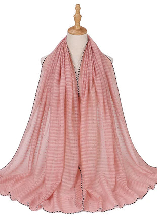 New Designs Cotton Linen hajib Scarf Stripe Islamic Ladies Head Scarf Headwear Lace Malaysian Women's Scarves Ramadan Turban