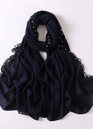 High Quality Women Beads Tassles Hijab Plain Long Scarf Shawls Malaysia Headband Muslim Arab Headscarf Wrap Shaylas 175*70cm