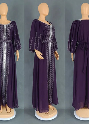 Abaya Muslim Women Party Dresses Chiffon Sequins Jalabiya Ramadan Eid Morocco Islam Sashes Vestidos Arab Long Robe Dubai Kaftan