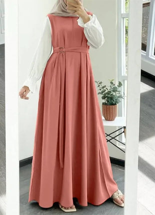 Women Eid Muslim Dress Morocco Party Dresses Patchwork Dubai Kaftan Ramadan Islam Vestidos Arab Long Sleeve Loose Abaya Belt