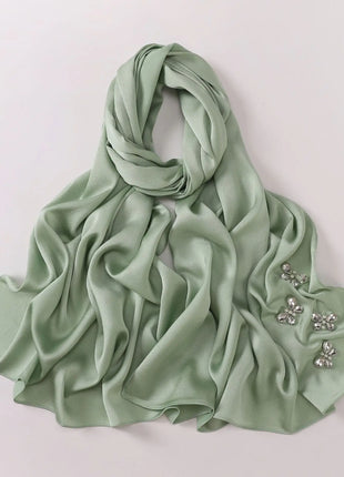 New Bubble Chiffon Hijab Scarf Handmade Flower Beaded Anchor Satin Silk Scarf  Hijabs for Women Turban Femme Ramadan Islamic