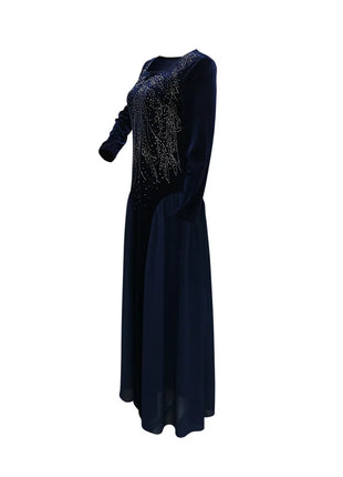 Women Dubai Arab Muslim Velvet Chiffon Splicing Diamond Evening Dress Jalabia Women's Clothing Abaya Robe