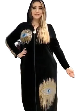 Women's Long-Sleeve Hooded Robe Korean Velvet Rhinestone Dress