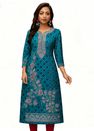Muslim Dress Kurt Women's Fashionable And Elegant Straight Tube Casual Slit hem Colorful Flowers Pattern Dress Abiti Lunghi