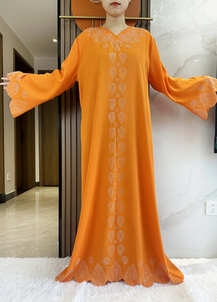 New 2024 Dubai Diamond Muslim Modest Dress for Women Elegant Arabic Femme Hijab Abaya 2024 Islamic Long Sleeve Turkey Clothing