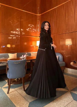 Eid Muslim Pearl Abaya for Women Beading Ramadan Cardigan Pleated Long Dress Morocco Kaftan Long Abayas Dubai Robe Jalabiya 2024